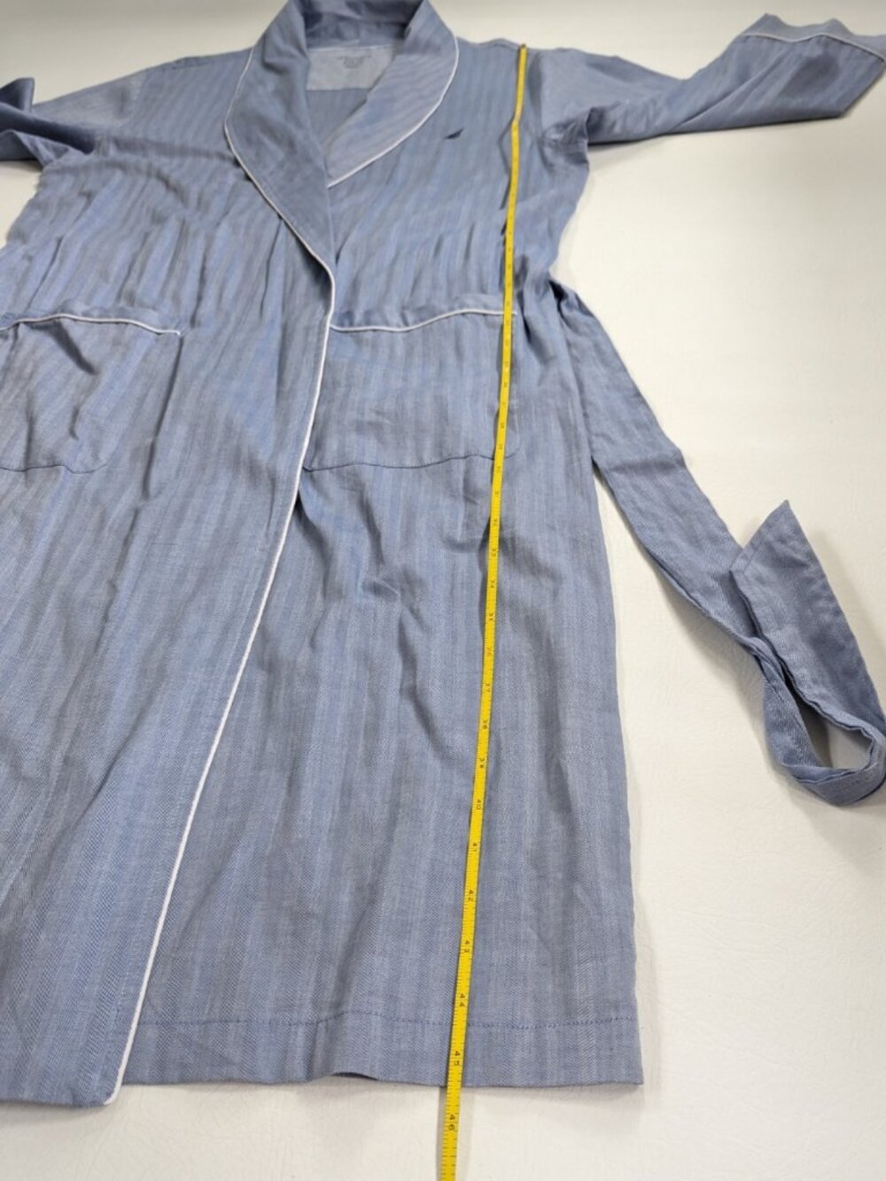 Nautica Men's Bath Robe 100% Cotton Blue Chambray Sz S/M - Picture 7 of 13